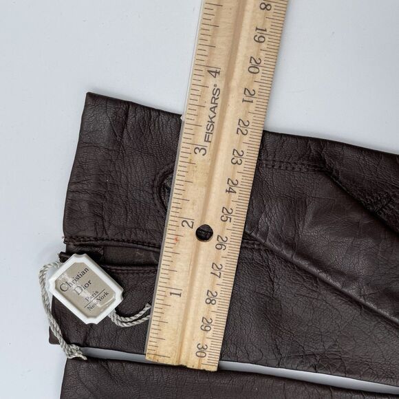 Vintage Christian Dior Women’s Leather Gloves Chocolate Brown Glam Classic Chic - Picture 7 of 9